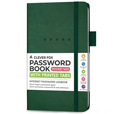 Image of Clever Fox Password Book Pocket Small Internet Address &amp; Journal Organizer Computer Website Log In Keeper Notebook (Dark Green)