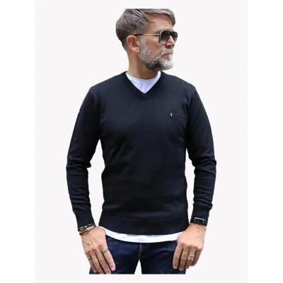 Image of Gabicci Mens v Neck Knit Sweater Jumper Long Sleeve Pullover Sweatshirt GABICCI_MT2F Black L