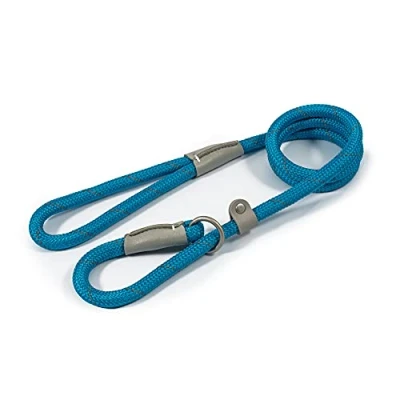 Image of Ancol Viva Reflective Rope and Real Leather Slip Lead 150 x 1.2cm BLUE