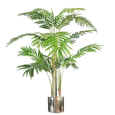 Image of Leaf Large Artificial Palm Tree, Metal, Green Silver, 120cm