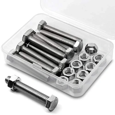 Image of M8 x 40mm 10PCS Hex Head Screws Bolts and Nuts Set, 304 Stainless Steel 18 8, Full Thread, Bright Finish, Machine Thread