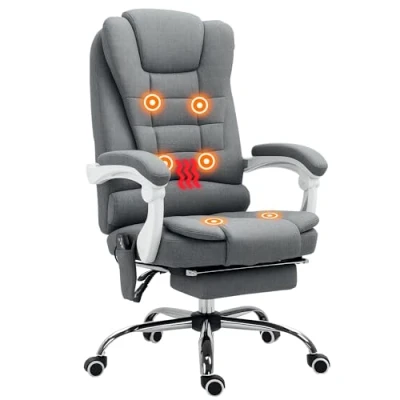 Image of Vinsetto Heated 6 Points Vibration Massage Executive Office Chair Linen Adjustable Swivel High Back Desk with Footrest Grey