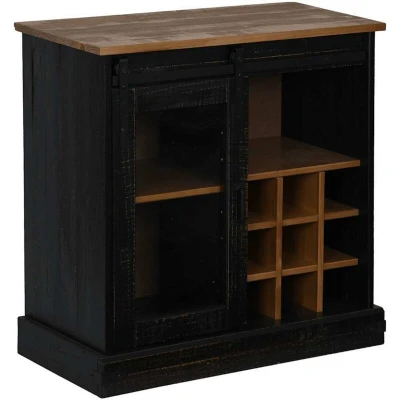 Image of vidaXL HALDEN Sideboard Black Solid Pine Wood 80x40x80 cm Sliding Door, Wine Storage