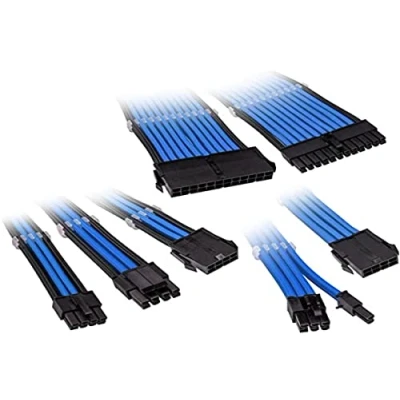 Image of KOLINK Six Cable Extension Sets Sleeved Kit Includes 24 Pin 4+4 8 and 6+2 PC PCIe Works with 5.0 (Blue)