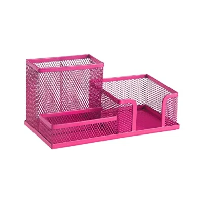 Image of Leviatan Desk Organizer Metal Office Pen Holder with Mesh Note 205 x 103 98 mm Pink