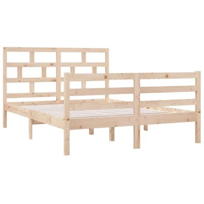 Image of vidaXL Double Bed Frame Base, Solid Pinewood Platform, Naturally Beautiful, Timeless Design, Untreated Wood with Easy Assembly, Comfort Fit For 135 x 190 cm Mattress Brown