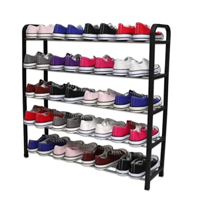 Image of 1ABOVE 5 Tier Shoe Rack Organiser, Heavy duty storage unit, Quick Assembly No Tools Required, Holds upto 15 20 pairs (BLACK)