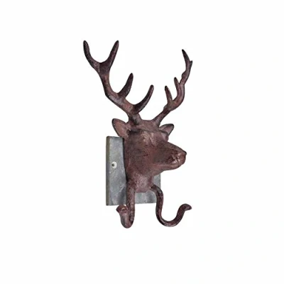 Image of Stylish Cast Iron Stags Head Coat Hooks / Hanger on Slate Back Plate