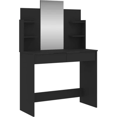 Image of vidaXL Black Dressing Table and Mirror Makeup Vanity Desk crafted from Engineered Wood, with ample storage for Cosmetics Ideal Bedrooms Modern Decor