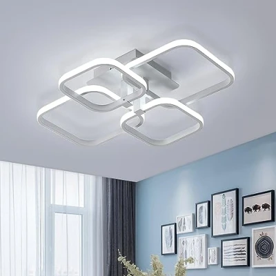 Image of Comely Modern LED Ceiling Light, White Squares Design Chandelier Lights 60W 6750LM, Acrylic Lamp for Living Room Bedroom Kitchen Lounge Office, Cool Light 6500K