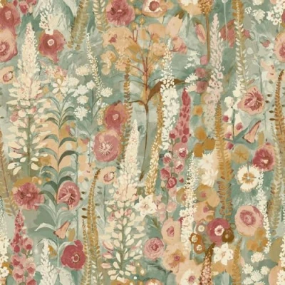 Image of Delphinium Sage Green Wallpaper Painted Floral Design Flowers Botanical Traditional Textured Paste The Wall Vinyl