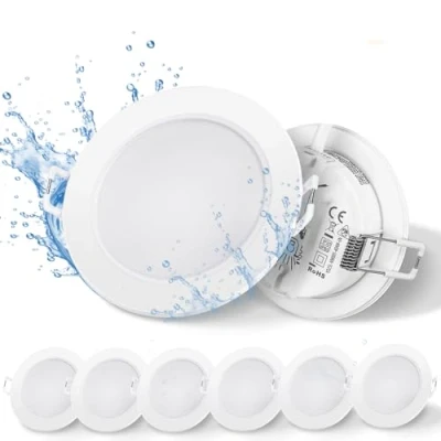 Image of Aigostar LED Recessed Ceiling Lights, IP65 Bathroom 4.8W 520LM Downlights Warm White 3000K, Waterproof Spotlights Lights for Kitchen Hallway, Cutout Ø68mm 6 Pack