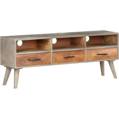Image of vidaXL TV Cabinet Grey 130x35x51 cm Solid Rough Mango Wood