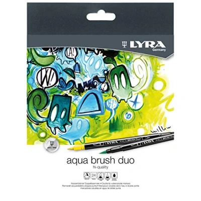Image of LYRA Aqua Brush Duo, Fine Art Marker Set, Dual Tip, 24 Assorted Colours, Water Soluble Pens, Ideal for Professionals &amp; Students