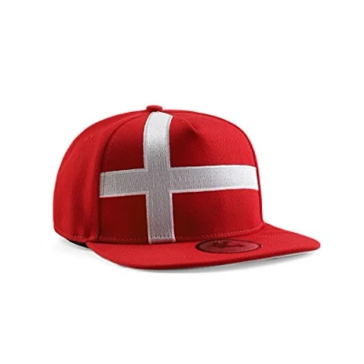 Image of Underground Kulture Denmark Red Adjustable World Cup Euros Flat Peak Snapback Hat Baseball Cap