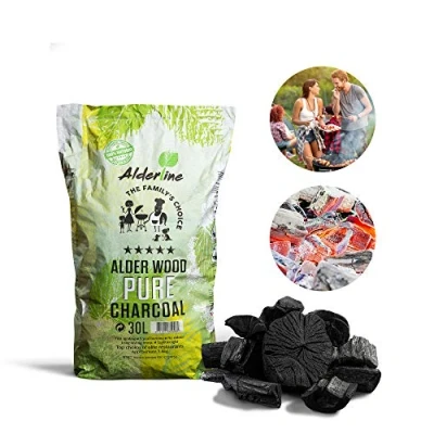 Image of Alderline Lumpwood Charcoal BBQ Smokeless &amp; Flavor Enhancing, Quick Light, Sustainable, Grills Cooking Styles 5 20cm Pieces 30L Bag (Pack of 4) Restaurant Grade