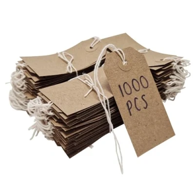 Image of Swift Strung Tags Brown Reinforced Card Clothing Parcel Label String Hanging Gift Swing Tickets Kraft Hang Price Labelling 108mm x 54mm (Pack of 1000)