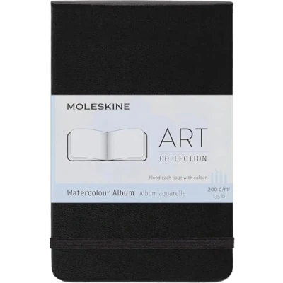 Image of Moleskine 9 x 14 cm Pocket Art Collection Watercolour Album, Sketchbook Hard Cover and Elastic Closure Paper Suitable for Water, Colours Pencils, Colour Black, 60 Pages