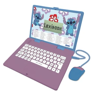 Image of Lexibook, Disney Stitch, Bilingual Italian/English educational computer, Toy for children with 124 language, writing, maths, logic, music activities and games, Purple/Blue, JC598Di5