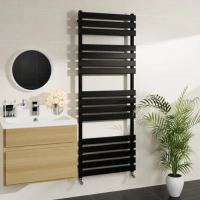 Image of Warmehaus Minimalist Bathroom Flat Panel Heated Towel Rail Radiator Rad Black 1600x600mm Modern Central Heating Space Saving Radiators Perfect for Bathrooms