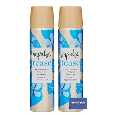Image of Body Spray Deodorant Impulse Tease, 75ml (Pack of 2) Long Lasting Fresh Scent for All Day Confidence