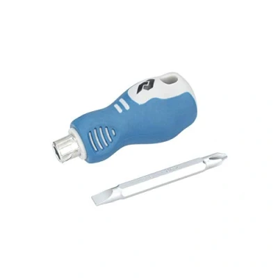 Image of Ferrestock FSKDES013 Short Chrome Vanadium Screwdriver with Dual Tip, Philips (PH2) and Flat (SL6), HRC 56 60, Ergonomic Handle, 2 in 1