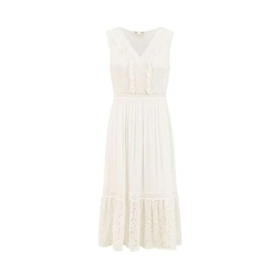 Image of Yumi White Lace and Dobby Cotton Midi Sundress Dress S