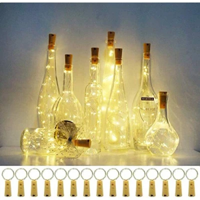 Image of Cynzia 20 LED Wine Bottle Lights with Cork, 15 Pack Battery Operated Cork Shape Fairy Light Waterproof Mini Copper Silver Wire String for Party, Wedding, Christmas, Bedroom Decor (Warm White)