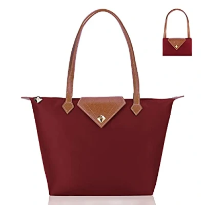 Image of BOJLY Tote Bags for Women Stylish Waterproof Nylon Ladies Shoulder Bag Top Handle Handbag Folding Beach Travel Work,Shopping, School Maroon Red Small