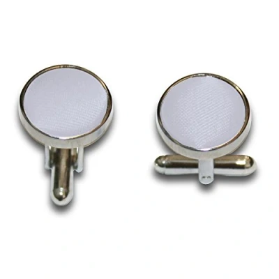 Image of DQT Men Plain Satin Fabric Inlay Wedding Cufflinks Silver