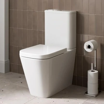 Image of Affine® Provence Modern Bathroom Cloakroom Close Coupled Toilet Space Saving Short Projection Small WC Toilets, Soft Seat, Curved Pan, Dual Flush Cistern System, White Gloss Ceramic