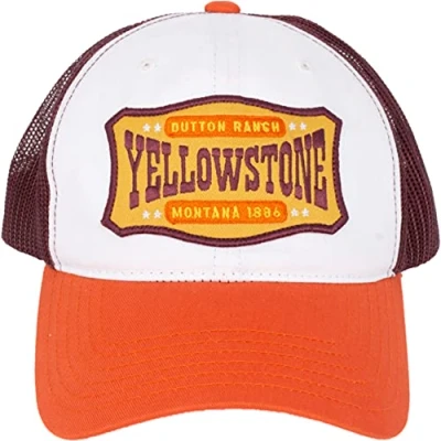 Image of Concept One Unisex&#039;s Yellowstone Trucker Hat, Mesh Adjustable Snapback Baseball Cap with Curved Brim, Orange, Size