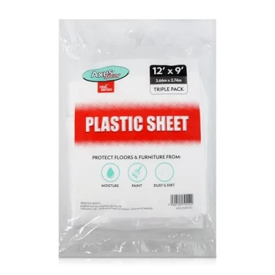 Image of Axus Decor Polythene Dust Sheet (Red Series) Sheets for Decorating Waterproof &amp; Translucent Painting, Carpets, Hard Floors and Furniture 12&#039; x (3.67m 3.67m)