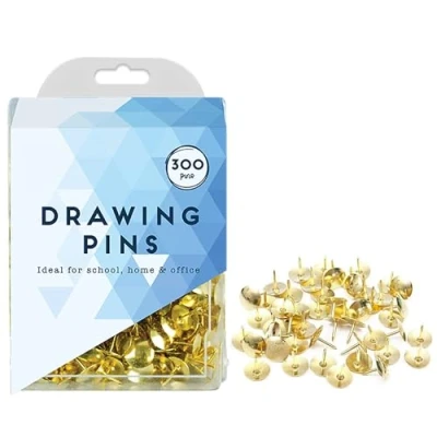 Image of 300 Metal Drawing Push Pins, Brass Thumb Tacks for Notice Boards, Art and Crafts, Work/Office, Map Marking More (300 Pins)