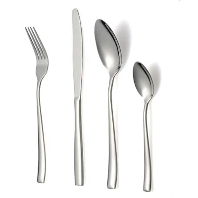 Image of 16 Piece Cutlery Set, Stainless Steel Flatware Silverware Set with Knives/Forks/Spoons/TeaSpoons, Service for 4, Mirror Polished,Rustproof,Dishwasher Safe py 01 (Silver)