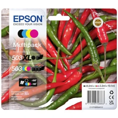 Image of Epson 503XL Chillies, Genuine Multipack, XL Black Standard Colours Ink Cartridges