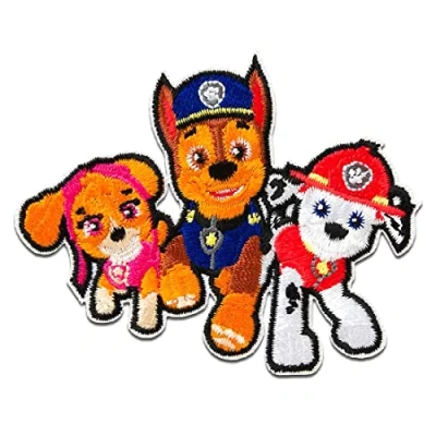 Image of Paw Patrol Embroidered Patch Chase Marshall Skye, 1 Silhouette Patch, Multicolor, Fabric Applique