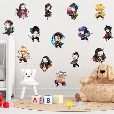 Image of Grenric Demon Slayer Wallpaper Wall Decals Sticker,Children Bedroom Background Decoration Self Adhesive Sticker Decor,Anime Poster Birthday Party Supplies