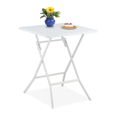 Image of Relaxdays Garden Table, Foldable, HWD: 73 x 62 cm, Plastic, Steel, Weatherproof, Fits 4 People, Camping, White