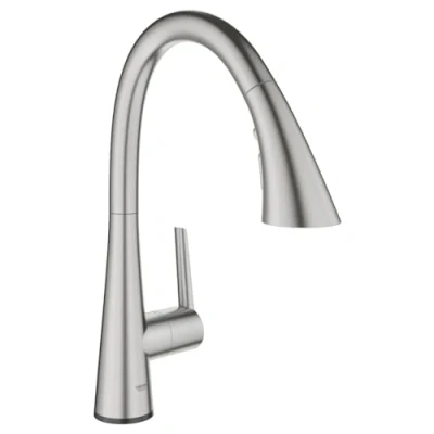 Image of GROHE Zedra Touch Kitchen Tap 1 Lever Sink Mixer, High C Spout with Operation, Pull Out Comfort Shower Head and 3 Spray Options, 360 Swivel Range, Stainless Steel Look Water Saving 30219DC2