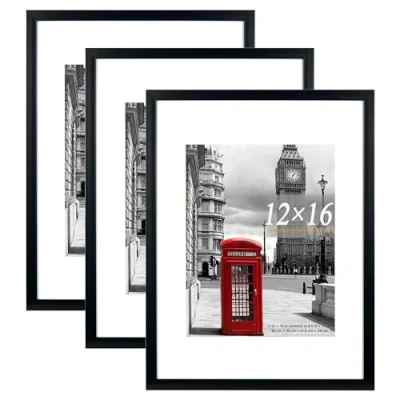 Image of Scholar Tree Black Picture Frame 12x16 (30x40cm) with Mount for 8.5x11, Set of 3, 30x40cm Poster Frame,Wall Mountable