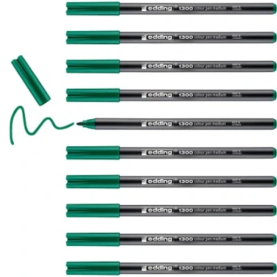 Image of edding 1300 colour pen medium green 10 pens round nib 2 mm felt for drawing and writing school, mandalas, bullet journals