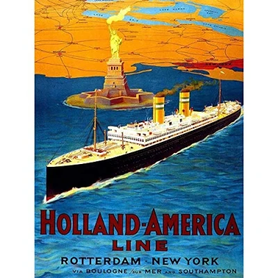 Image of Wee Blue Coo Holland America New York Liner Ship Statue Liberty USA Vintage Art Print Poster Wall Decor 12X16 Inch