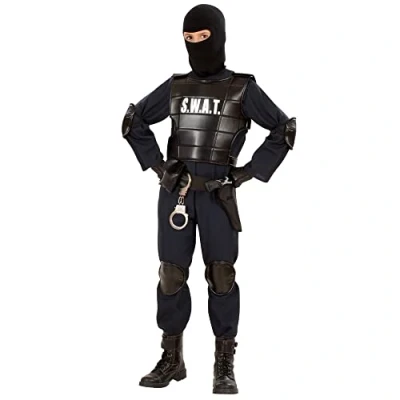 Image of WIDMANN 55345 Children&#039;s S.W.A.T. Officer Costume For Cop Fancy Dress, Black, 116 cm / 4 5 Years