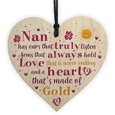 Image of RED OCEAN Nan Gifts From Grandchildren For Christmas Birthday Wooden Heart Grandparent Plaque Keepsake