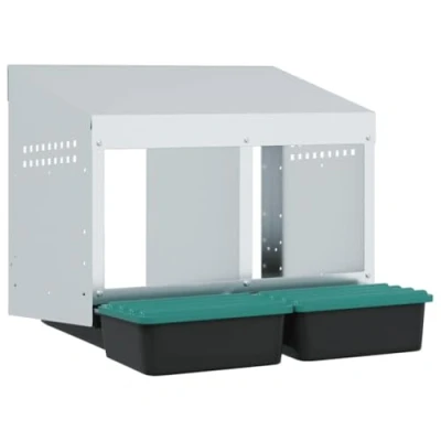 Image of vidaXL Chicken Nesting Box 2 Compartments Wall Mounted Galvanized Steel Roll Out Design