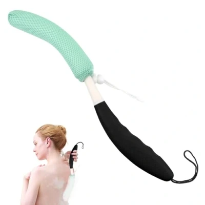 Image of KkaFFe Back Scrubber for Shower，Mesh Sponge Shower Brush with Long Handle Use in Shower,Bath Exfoliating Body Scrubber(Black Green)