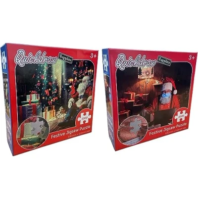 Image of 2 x 1000 Piece Jigsaw Puzzles Christmas Themed Funny Santa Festive Puzzle For Adults 2000 Pieces in Total Set