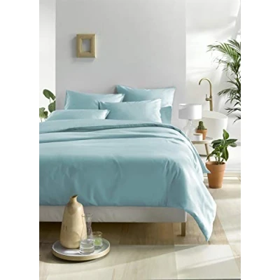 Image of De Witte Lietaer Olivia Satin Quality Fitted Sheet Preigné Cotton, Turquoise/Sea, 240x220