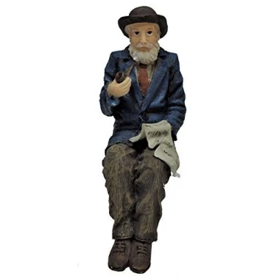 Image of Melody Jane Dolls House Old Man with Pipe Sitting 1:12 People Resin Figure